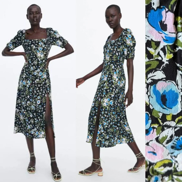 Zara Floral Print Midi Dress floral Multicolor 26044 - Picture 1 of 11